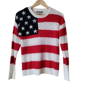 Marled Knit Pullover Sweater Stripe American Flag Size XS Crew Neck Long Sleeve